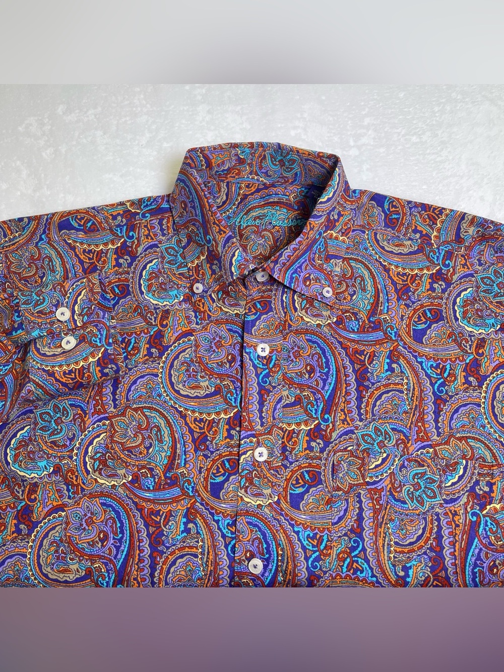 Alan Flusser Men's M Paisley Button Down Shirt Cotton Colorful Long Sleeve